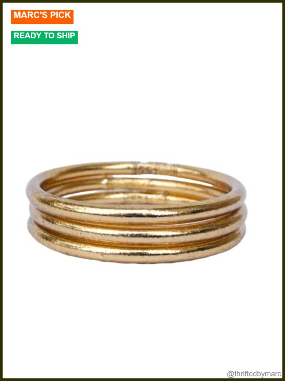 3-Piece Thai Bangle Bracelet Set Gold Leaf Brass Waterproof Stacking